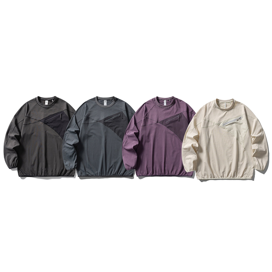 Unisex Technical Oversized Sweatshirt with Diagonal Zip Chest Pocket Amarae