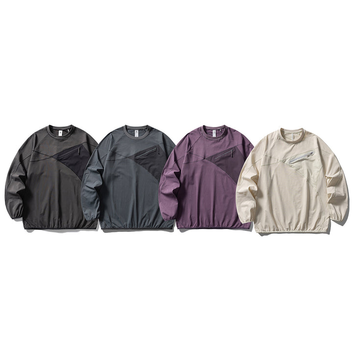 Unisex Technical Oversized Sweatshirt with Diagonal Zip Chest Pocket Amarae