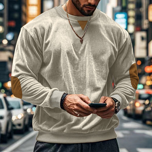 Men's comfortable round neck sweater with elbow patches Amarae