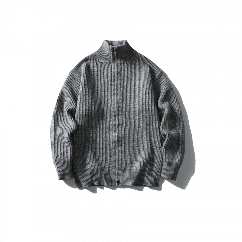 Unisex Ribbed Zip Cardigan with Stand-Up Collar Amarae