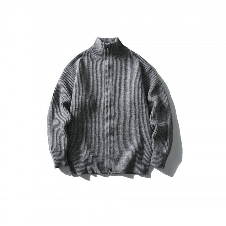 Unisex Ribbed Zip Cardigan with Stand-Up Collar Amarae