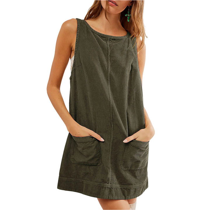 Women's Casual Dungaree Dress with Practical Pockets and Wide Straps Lune London