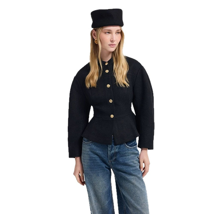 Women's tailored jacket with peplum hem, structured woven quality and decorative buttons Amarae