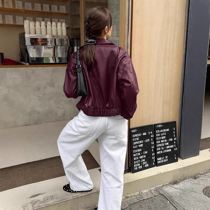 Synthetic leather jacket for women with a chic design and elegant details Lune London
