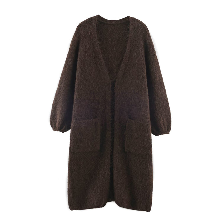 Women's Oversized Knit Coat with V-Neck, Cozy Boucle Look and Patch Pockets Amarae