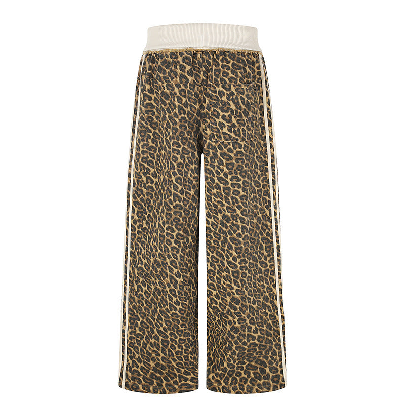 Women's wide palazzo jogging pants with leopard print and elastic ribbed waistband Amarae