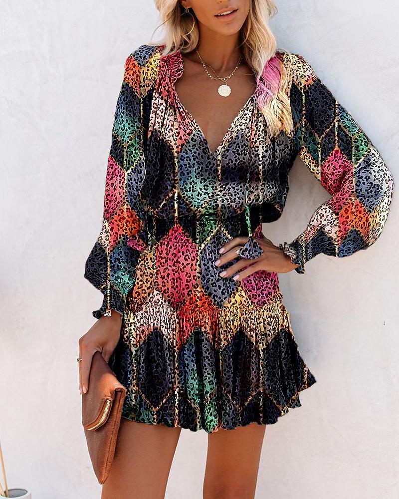 Ladies mini playful dress with colorful pattern and flounced details Lune London