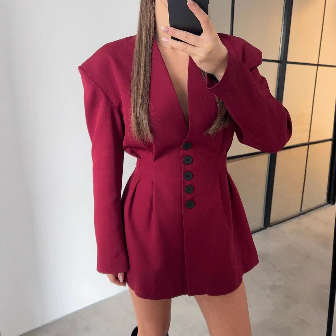 Elegantly tailored blazer dress for women with a fitted waist and puff sleeves Lune London