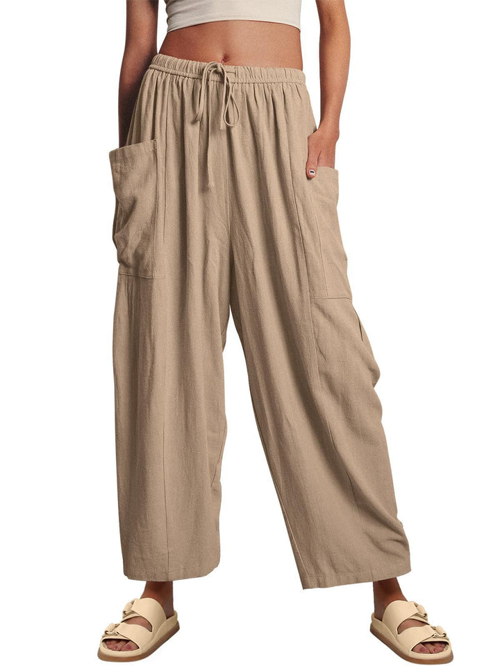 Wide linen pants for women with elastic waist and large pockets Lune London