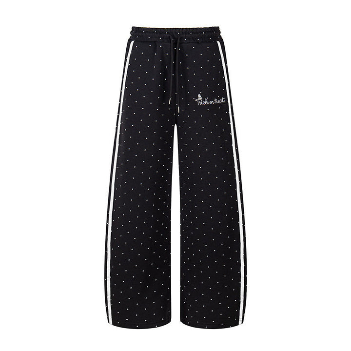Women's Extra Wide Palazzo Sweatpants in Polka Dot Design with Elastic Comfort Waistband and Side Contrast Stripes Amarae