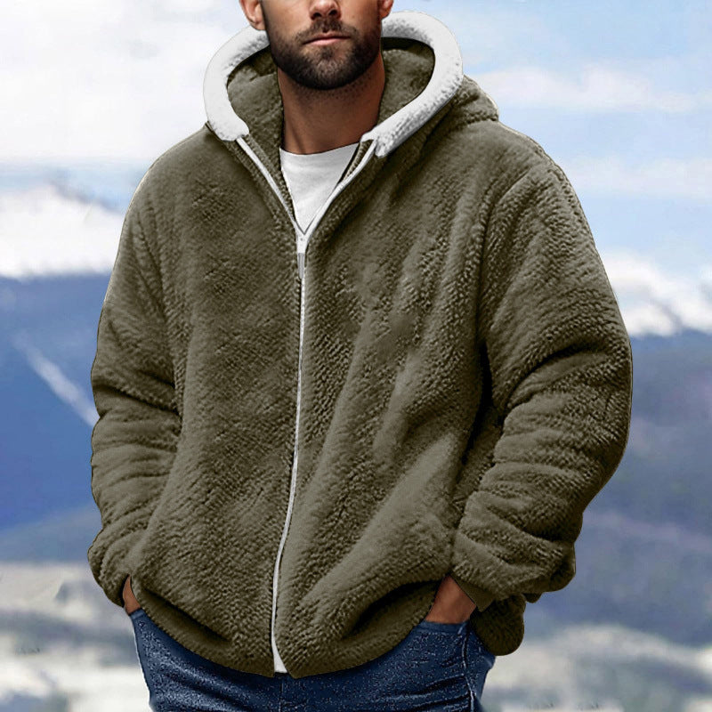 Men's Cozy Teddy Fleece Zip-Up Hoodie with Oversized Fit Amarae