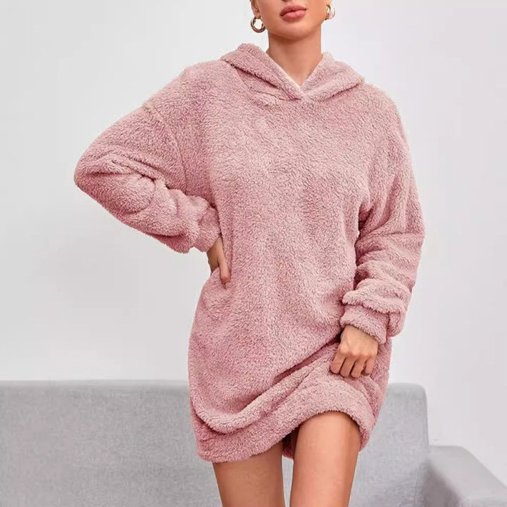 Oversized cozy hooded dress for women in soft fleece Lune London