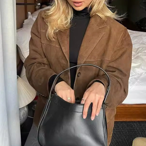 Trendy suede jacket for women with oversized casual style Lune London