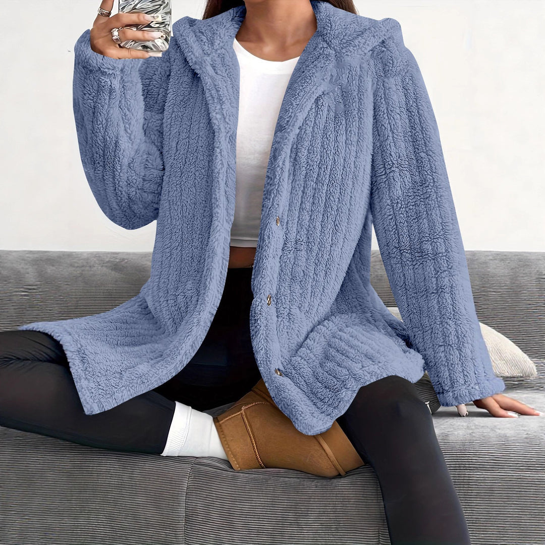 Ladies Cozy Hooded Jacket with Chic and Stylish Button Details