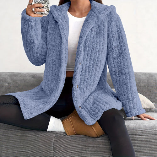 Ladies Cozy Hooded Jacket with Chic and Stylish Button Details