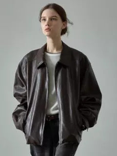 Women's Leather Jacket in Casual Oversized Cut with Practical Pockets Amarae