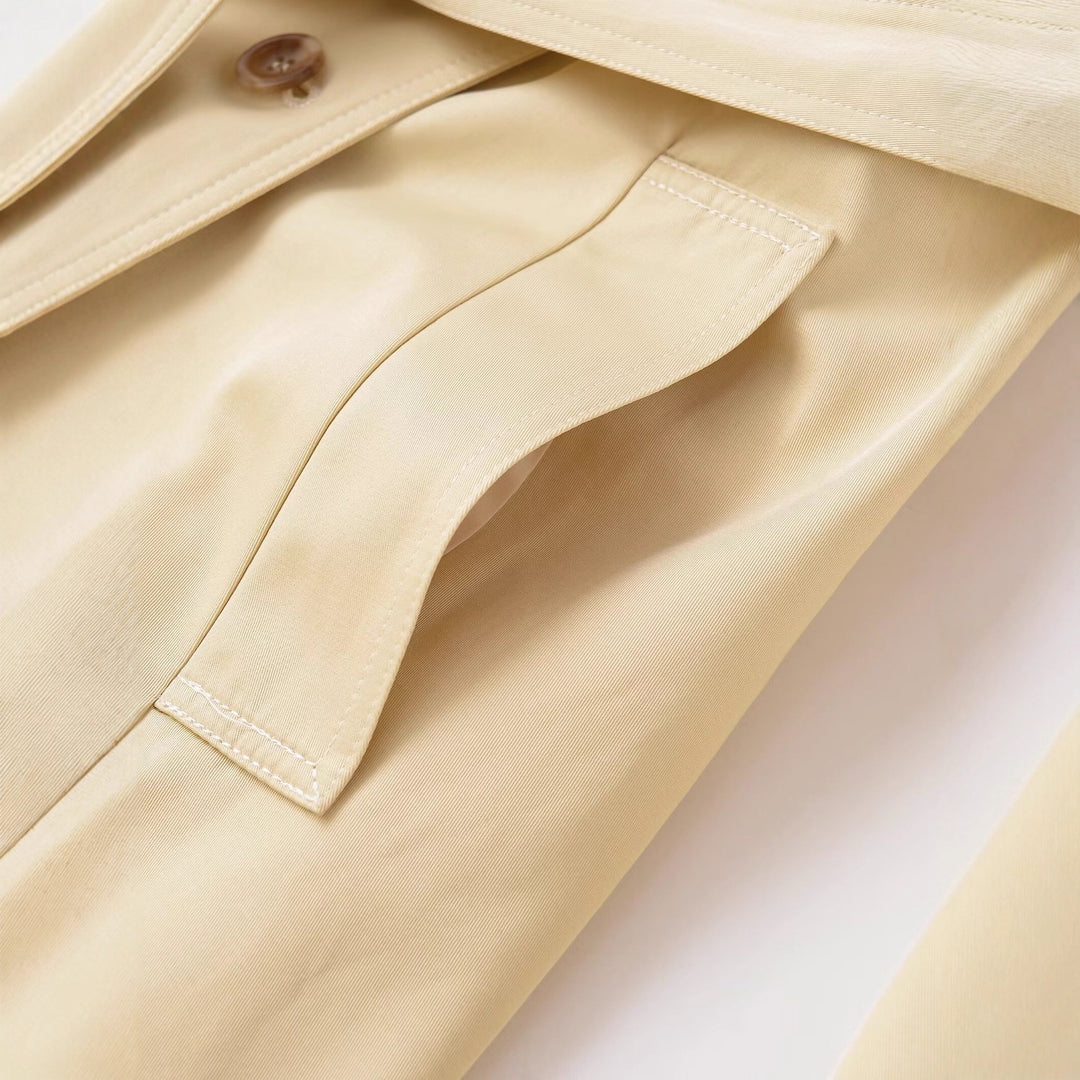 Women's midi trench coat made of lightweight functional fabric with tied belt and storm flap Amarae