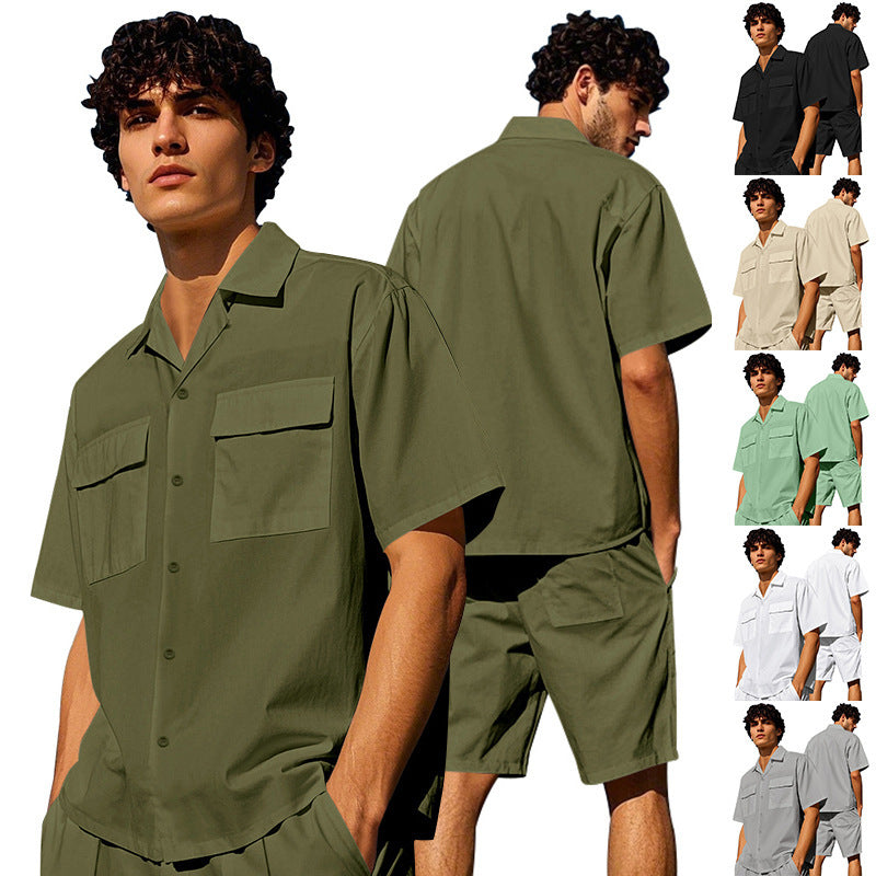 Men's casual short sleeve shirt and chic shorts