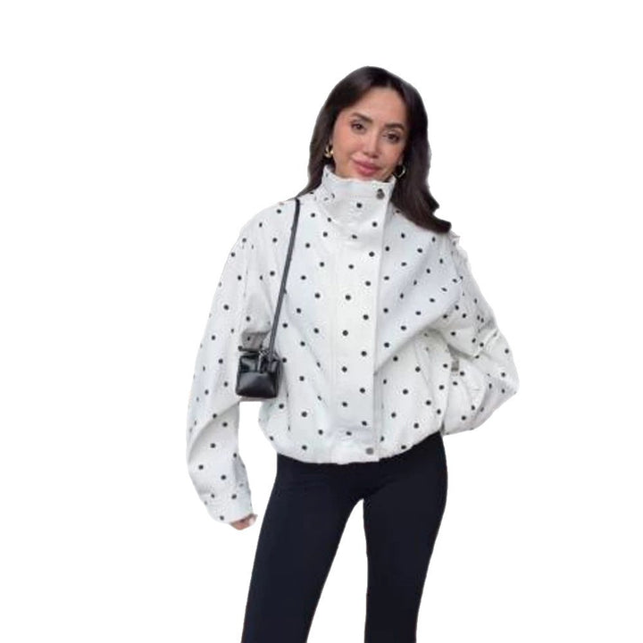 Women's Oversize Blouson with Stand-Up Collar and Polka Dot Print Amarae