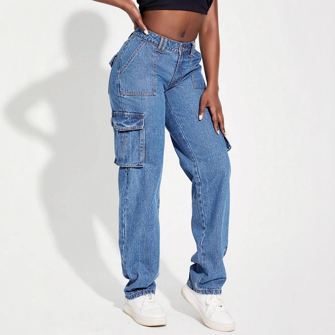 Women's cargo jeans with elastic waistband and practical side pockets Chic & Stil