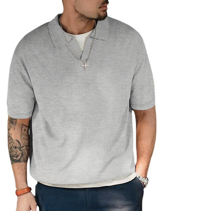 Men's short sleeve polo shirt with structured and modern design V neck Lune London
