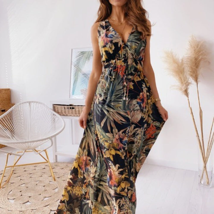 Elegant Tropical Maxi Dress for Chic Women