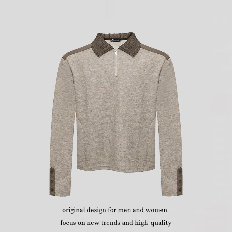 Women's Long Sleeve Polo Shirt with Half Zip, Contrast Shoulders and Button Cuffs Amarae