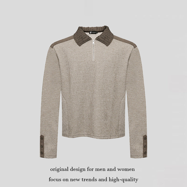 Women's Long Sleeve Polo Shirt with Half Zip, Contrast Shoulders and Button Cuffs Amarae