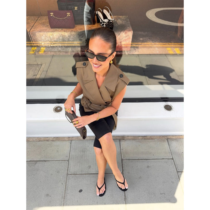Women’s Sleeveless Tailored Trench Vest with Ties & Shoulder Flaps Amarae