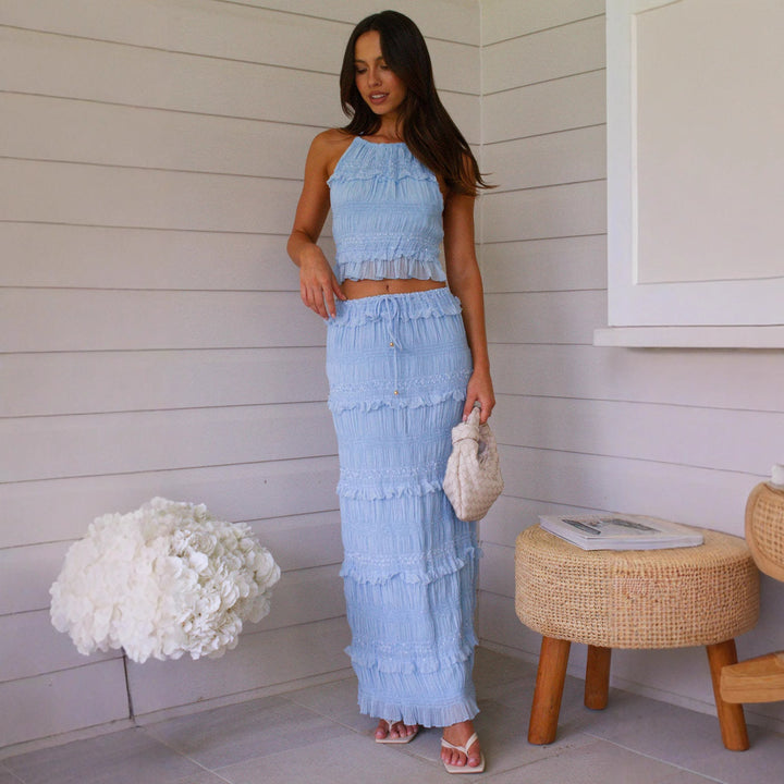 Chic & Stil Women's top and maxi skirt set with ruffle details