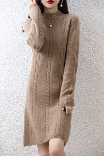 Ladies' knitted dress with elegant braid design and high collar Amarae