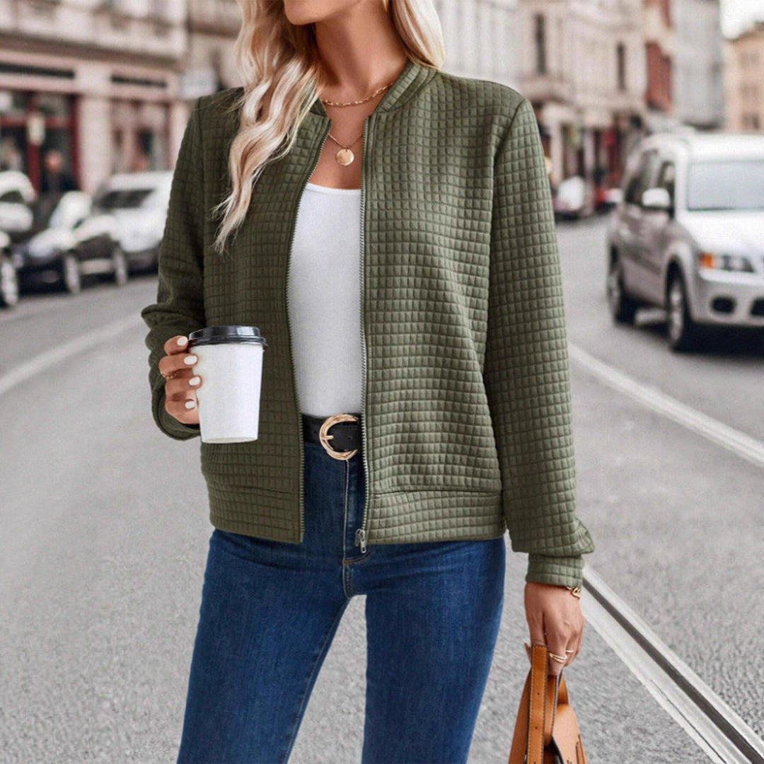 Ladies high collar quilted jacket with zipper Lune London