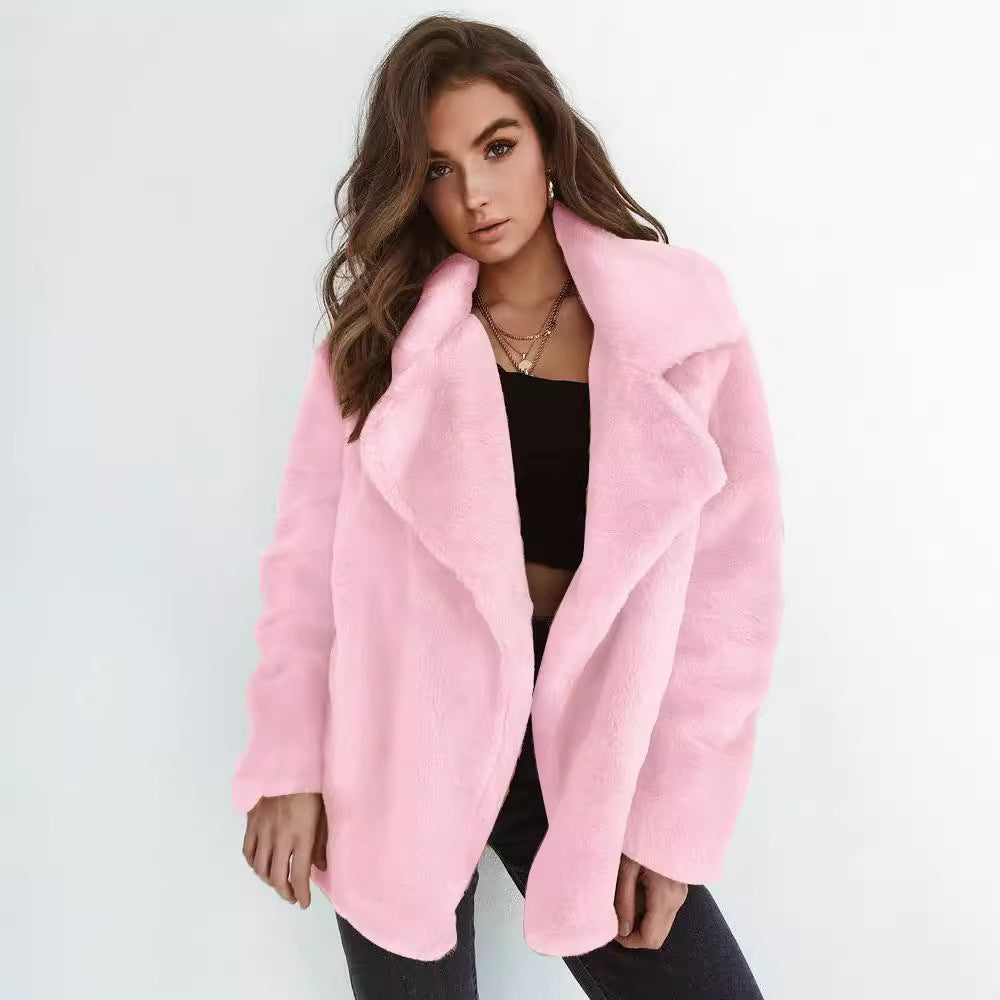 Fleece coat for women with large collar and trendy cut Lune London