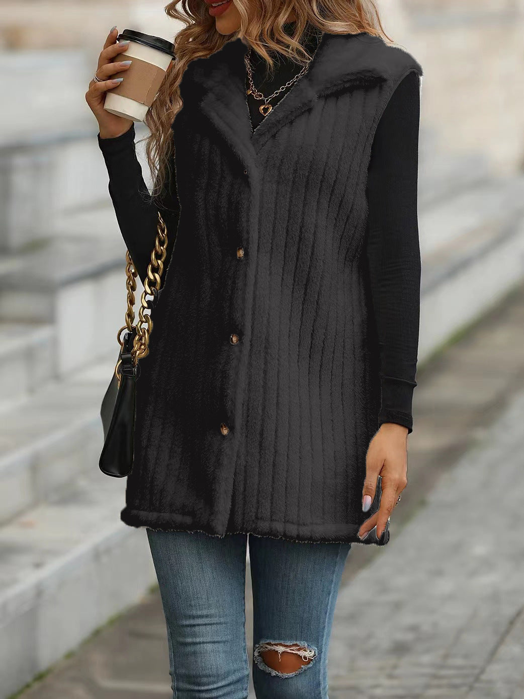 Knitted vest for women with a velvety surface and modern button details Lune London