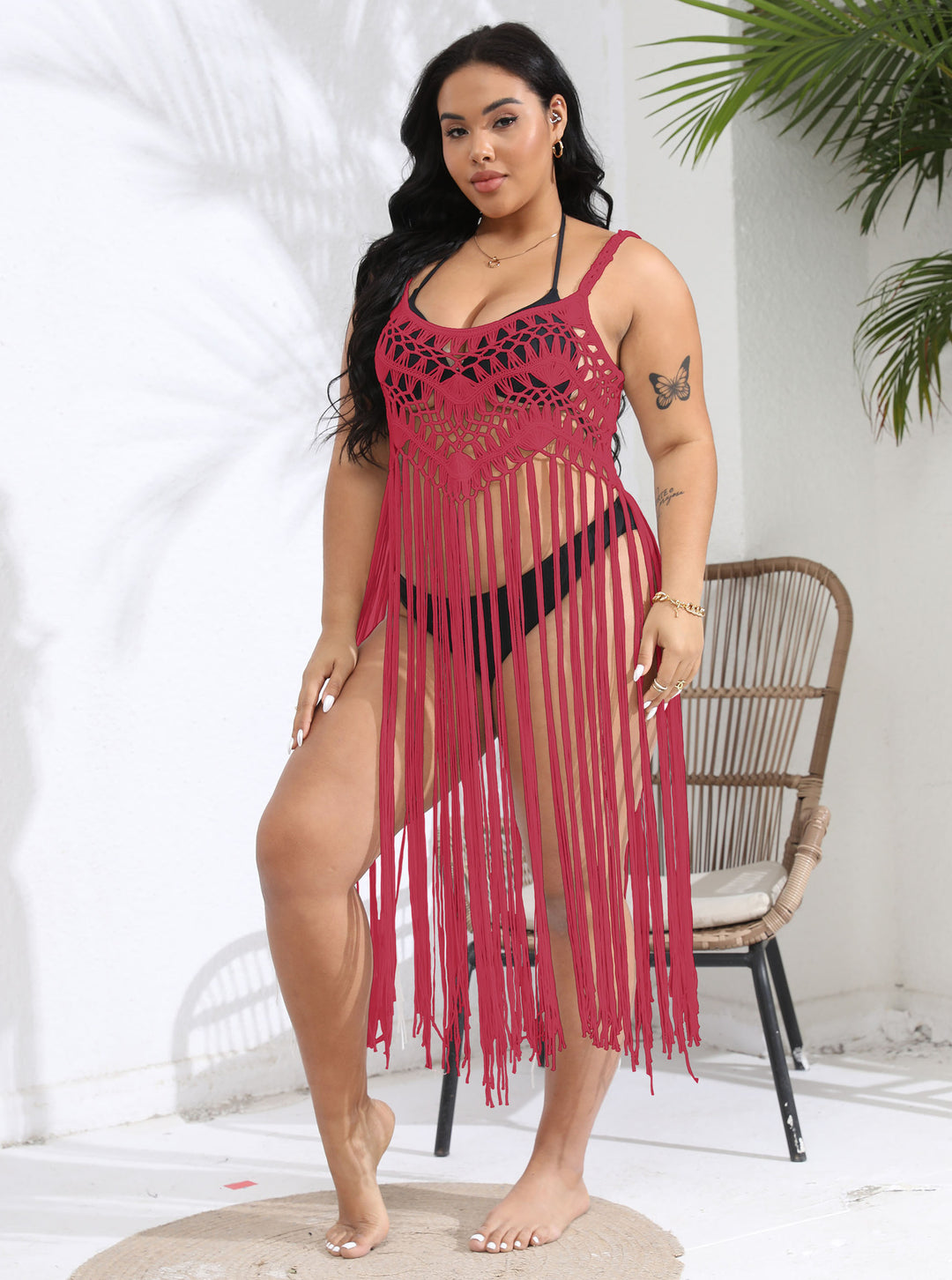 Ladies crochet fringe shawl beach Lune London