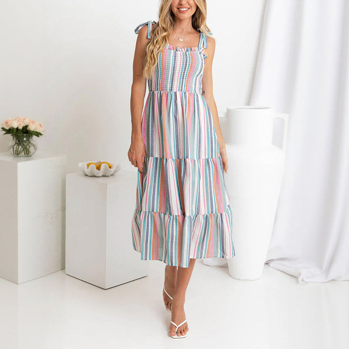 Striped maxi dress for women with adjustable spaghetti straps Lune London