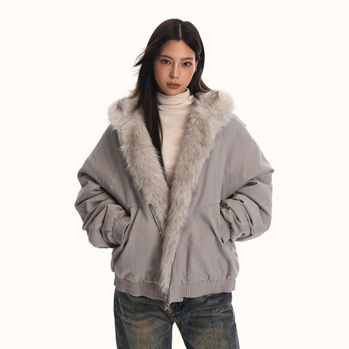 Ladies Sporty Winter Jacket with Removable Hood and Fur Collar Lune London