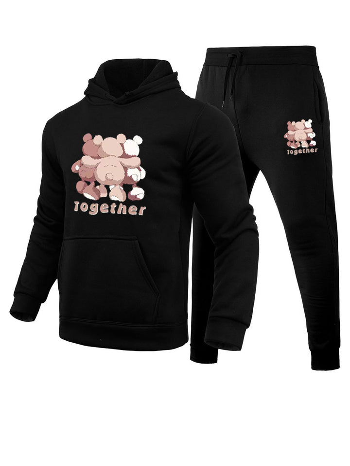 Women’s hoodie and jogger pants set with creative bear pattern and kangaroo pockets Lune London