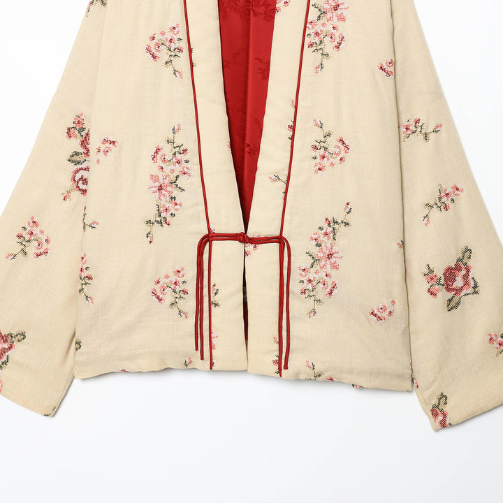 Lady Kimono with floral embroidery and elegant belt at the waist Lune London