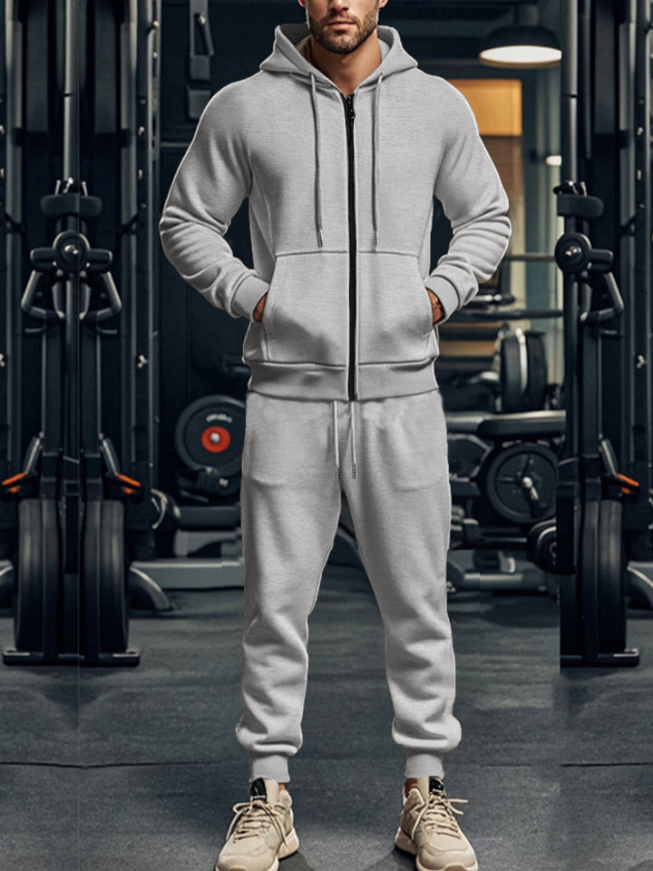 Men's sporty hoodie and jogger pants set with full zip and elastic waist Lune London