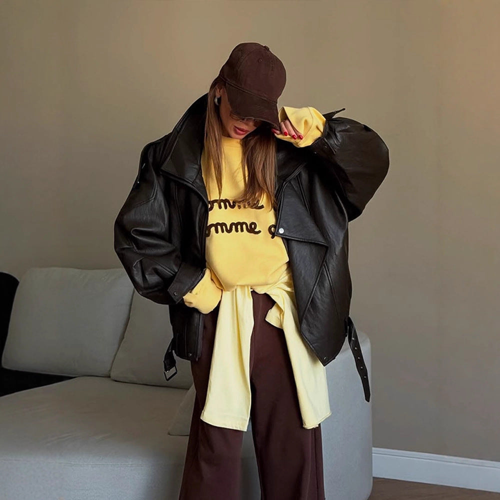 Women's Oversized Leather Jacket Chic Und Stil