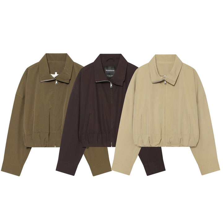 Women's short cut oversized bomber jacket made of cotton mix with zipper Amarae