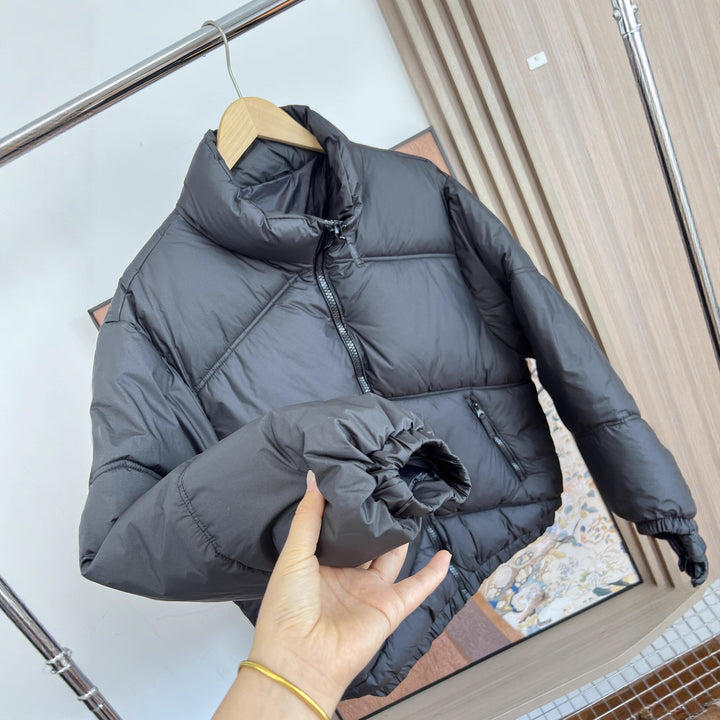 Men's short padded quilted jacket in boxy cut with high stand-up collar and zip pockets Amarae