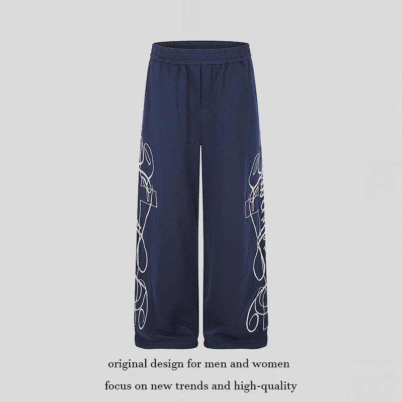 Women's Wide Palazzo Sweatpants with Elastic Comfort Waistband and Decorative Side Embroidery Amarae