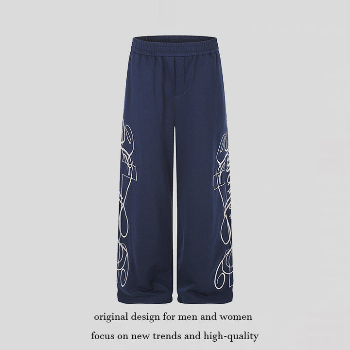 Women's Wide Palazzo Sweatpants with Elastic Comfort Waistband and Decorative Side Embroidery Amarae