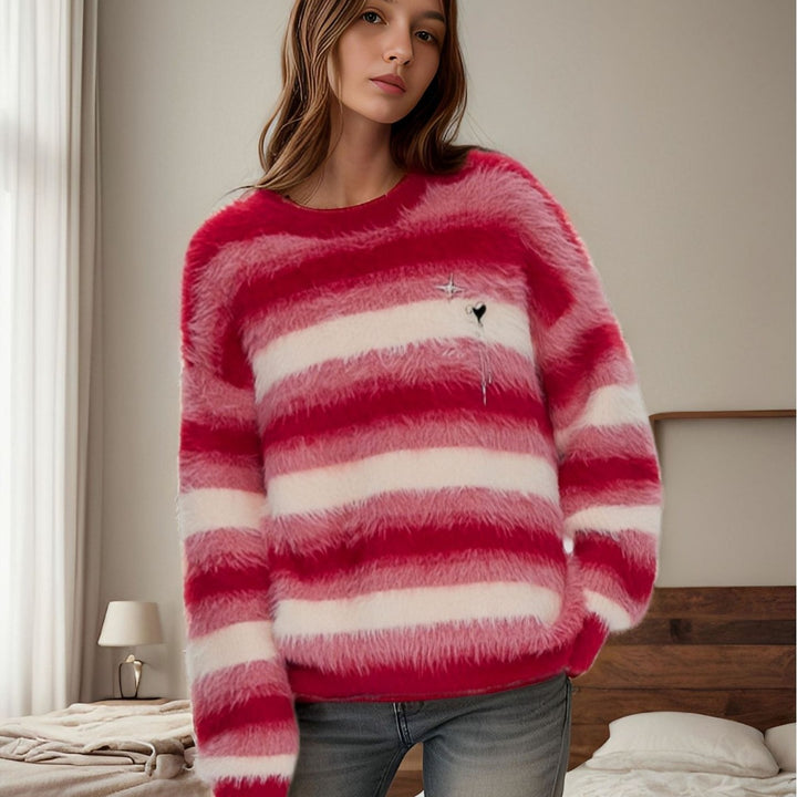 Ladies cozy knit sweater with modern stripes Lune London