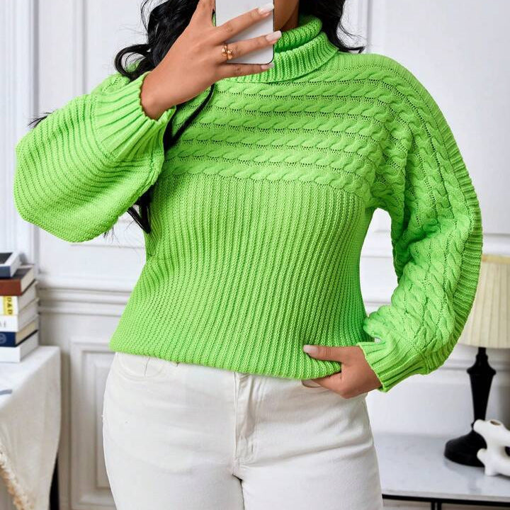 Casual knitted sweater for women with high neck and original braid pattern Lune London