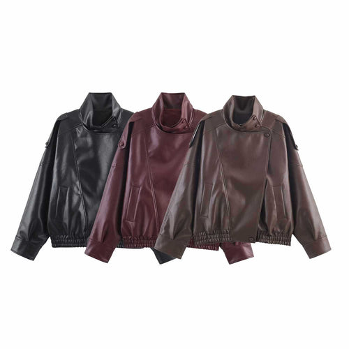 Casual synthetic leather jacket for women with stylish details Amarae