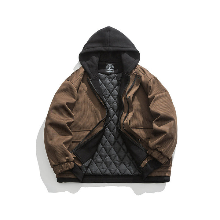 Men's Two-Layer Utility Jacket with Integrated Hood Inner Layer and Flap Pockets Amarae