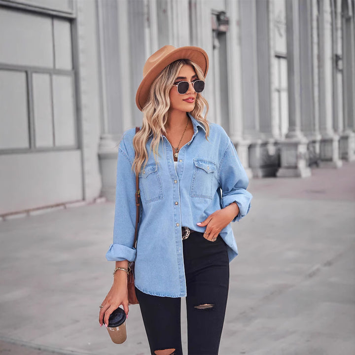Chemise Blouse en Denim Décontractée pour Femmes avec Poches Poitrine Chic & Stil
